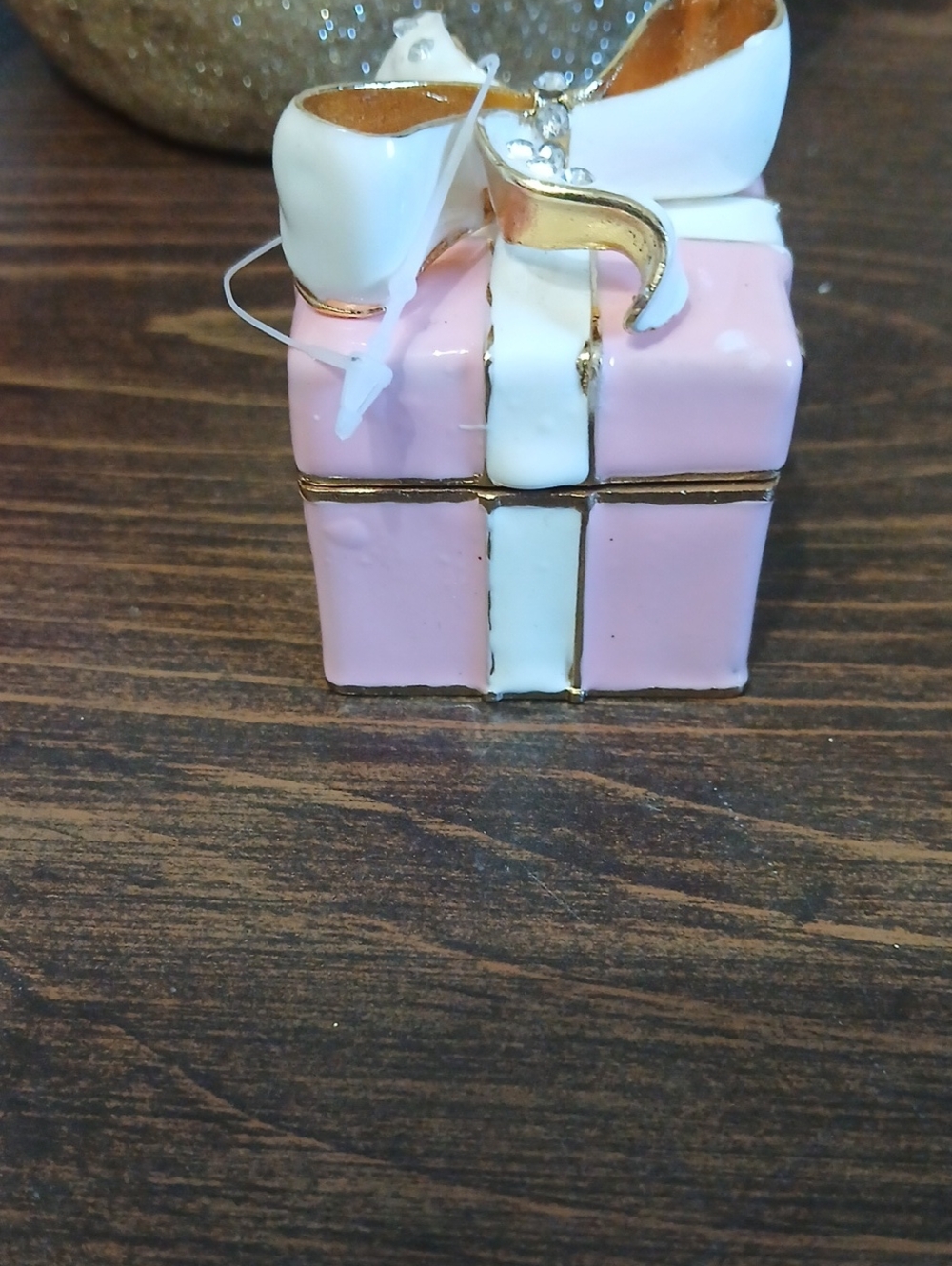 Pink & White Gift Box Decorative  Trinket Holder